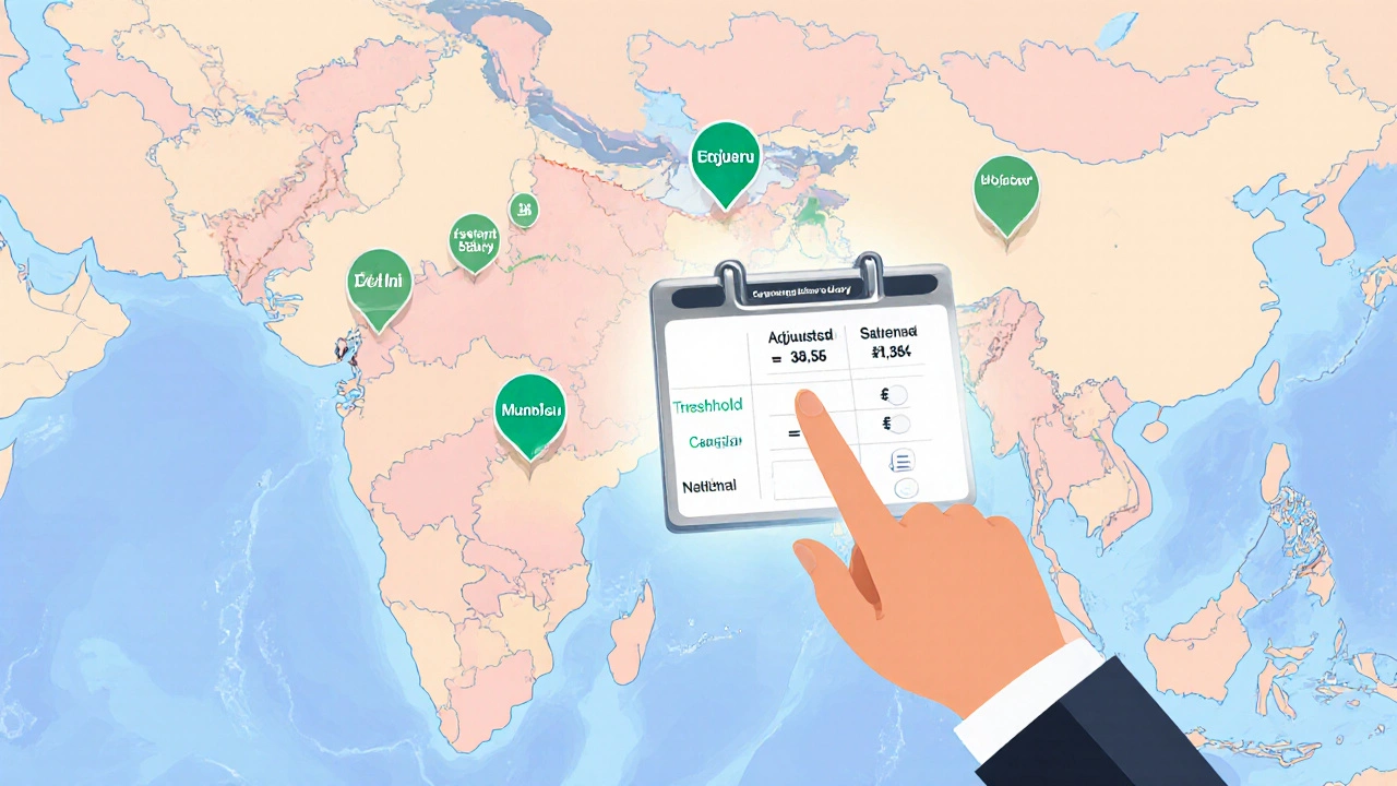 Map of Indian cities with cost‑of‑living indexes and adjusted high‑salary numbers.