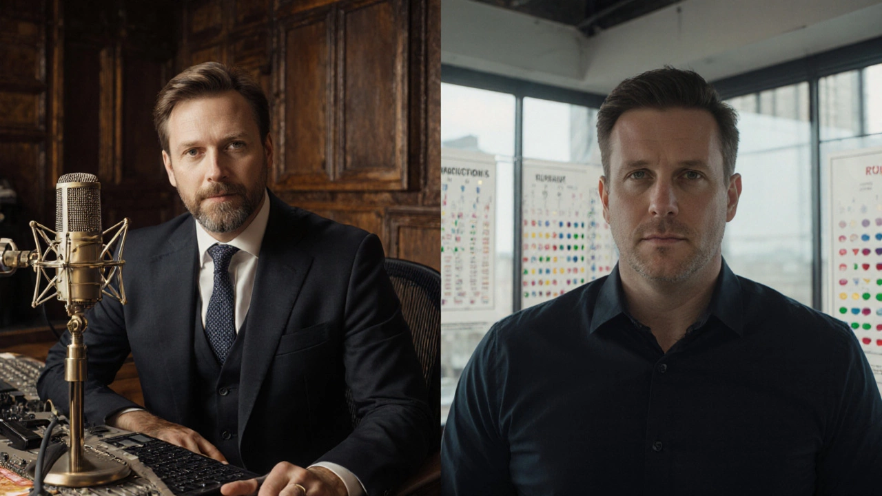 Split‑screen photo of a British linguist and an American broadcaster demonstrating clear RP and GenAm accents.