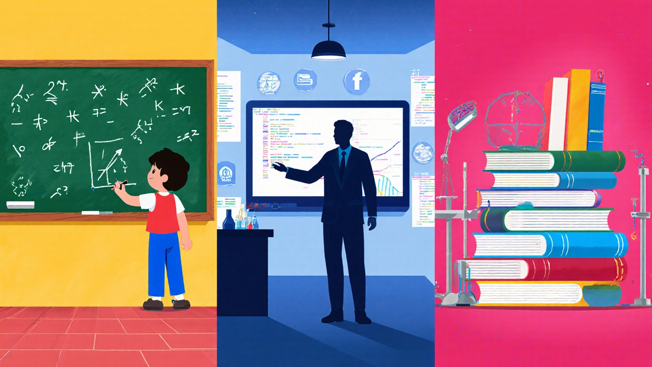 Three side‑by‑side scenes depicting Khan Academy, Coursera, and MIT OpenCourseWare.